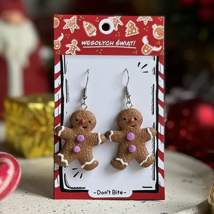 01 Kolczyki ludziki z piernika fioletowe guziczki - obrazek 1