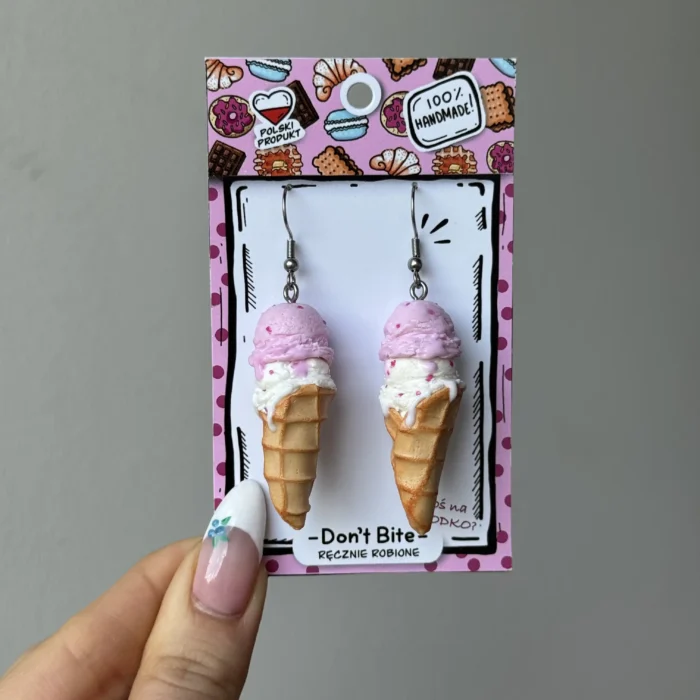 Kolczyki lody truskawkowo śmietankowe - obrazek 2