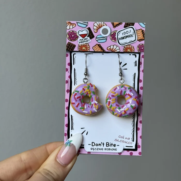 Kolczyki donuty z kolorową posypką - obrazek 3