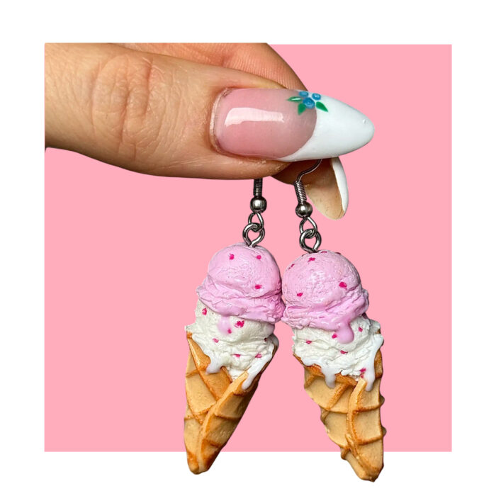 Kolczyki lody truskawkowo śmietankowe - obrazek 1