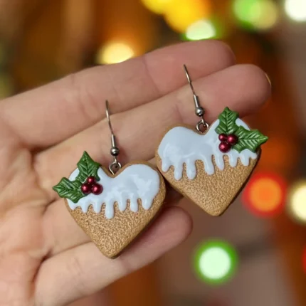 Kolczyki serca z piernika z jemiołą