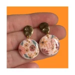 Kolczyki okrągłe kwiatuszki brąz